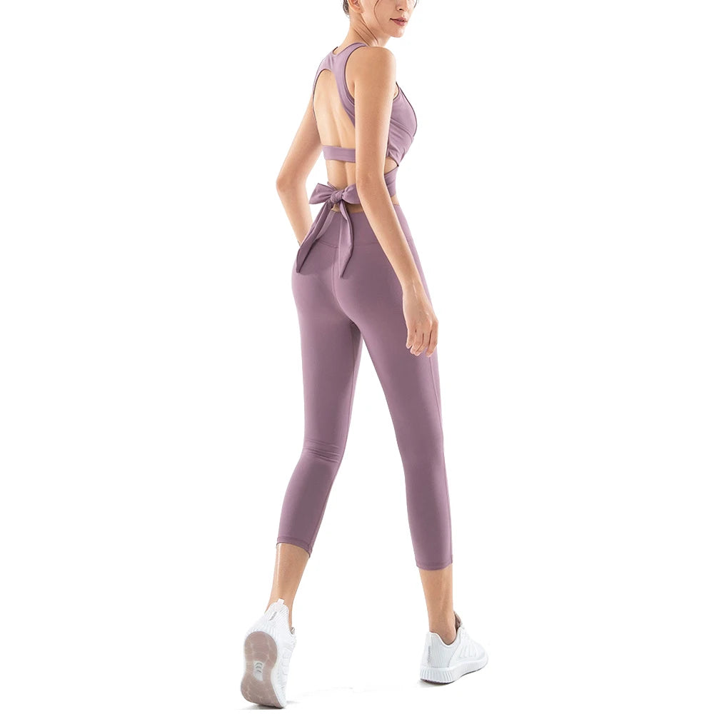 Ensemble soutien-gorge de sport et leggings push-up taille haute en nylon extensible, vĂȘtements de yoga, costume de gymnastique pour femme, costume de fitness pour femme