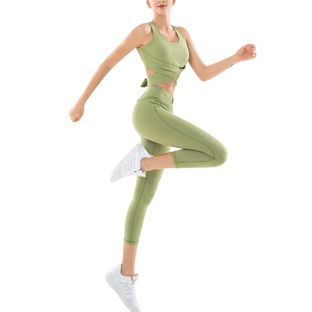 Ensemble soutien-gorge de sport et leggings push-up taille haute en nylon extensible, vĂȘtements de yoga, costume de gymnastique pour femme, costume de fitness pour femme