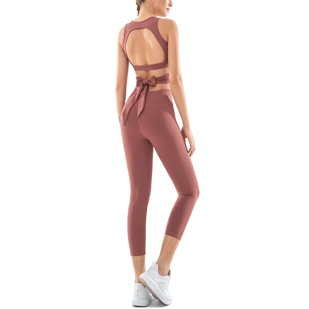 Ensemble soutien-gorge de sport et leggings push-up taille haute en nylon extensible, vĂȘtements de yoga, costume de gymnastique pour femme, costume de fitness pour femme