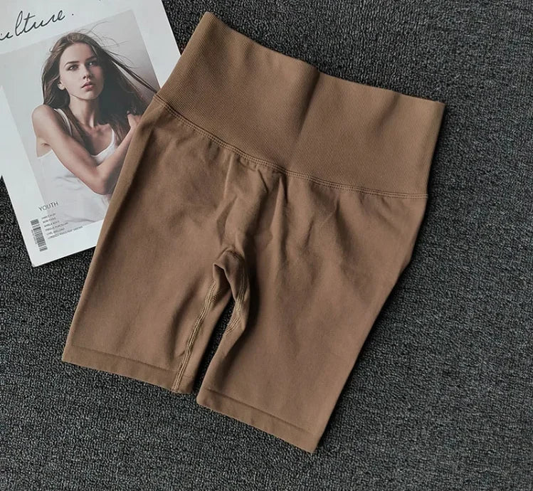 Short de yoga sans couture d'été, short d'entraînement taille haute pour femmes, leggings de gymnastique sexy pour le contrôle du ventre, short de course respirant