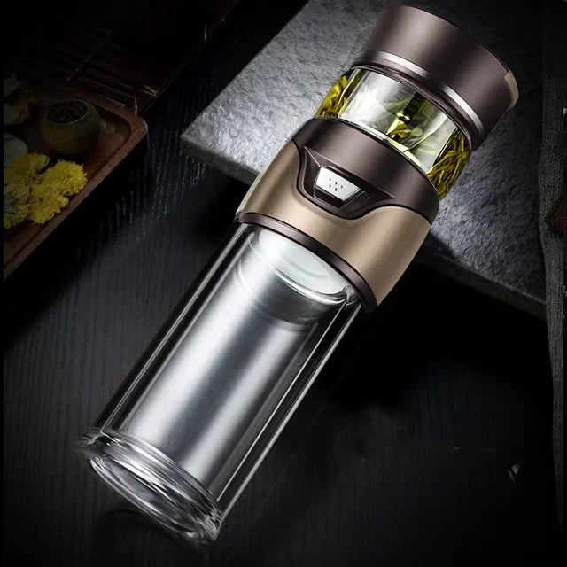Bouteille thermos de séparation d'eau de thé Passoire à thé en acier inoxydable Gobelet Bouteille sous vide avec filtre à thé Deux couvercles