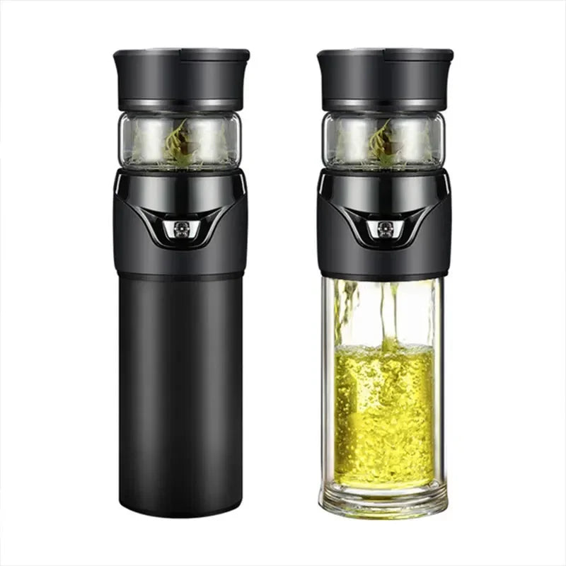 Bouteille thermos de séparation d'eau de thé Passoire à thé en acier inoxydable Gobelet Bouteille sous vide avec filtre à thé Deux couvercles