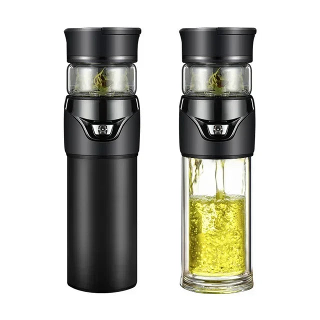 Bouteille thermos de séparation d'eau de thé Passoire à thé en acier inoxydable Gobelet Bouteille sous vide avec filtre à thé Deux couvercles