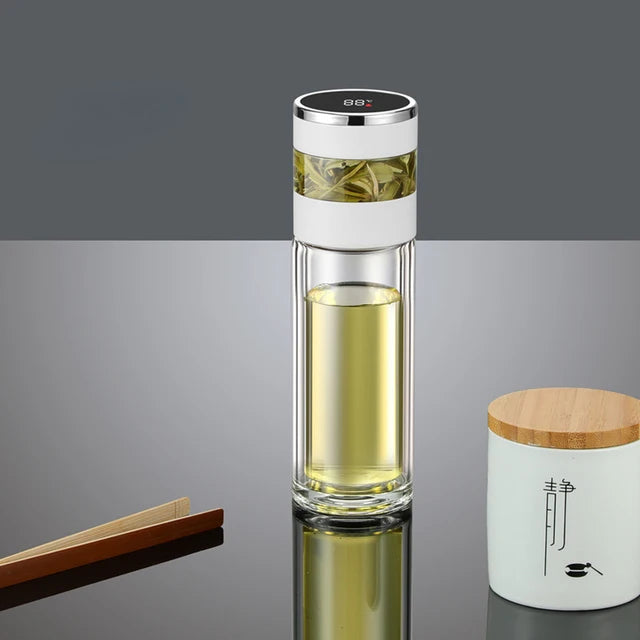 Bouteille isotherme à thé avec infuseur à thé et affichage LED de la température, 450 ml, tasse isotherme en acier inoxydable, bouteille thermos, tasse à café de voyage