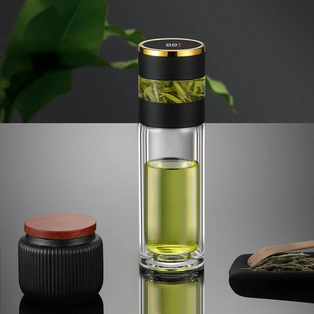 Bouteille isotherme à thé avec infuseur à thé et affichage LED de la température, 450 ml, tasse isotherme en acier inoxydable, bouteille thermos, tasse à café de voyage
