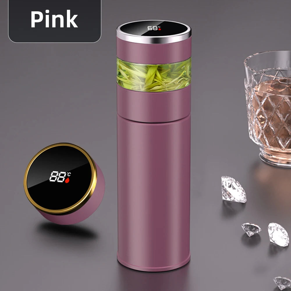 Bouteille isotherme à infuseur à thé avec affichage de la température à LED en acier inoxydable 316 pour thé, bouteille d'eau isolée sous vide