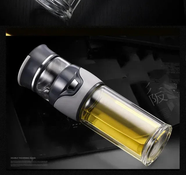 Bouteille thermos de séparation d'eau de thé Passoire à thé en acier inoxydable Gobelet Bouteille sous vide avec filtre à thé Deux couvercles