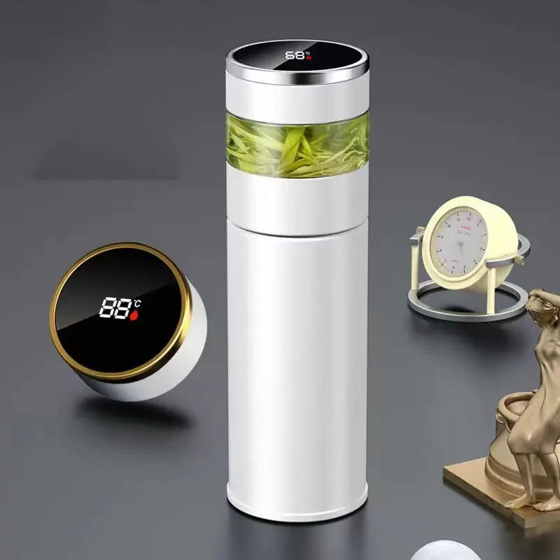 Bouteille isotherme à thé avec infuseur à thé et affichage LED de la température, 450 ml, tasse isotherme en acier inoxydable, bouteille thermos, tasse à café de voyage