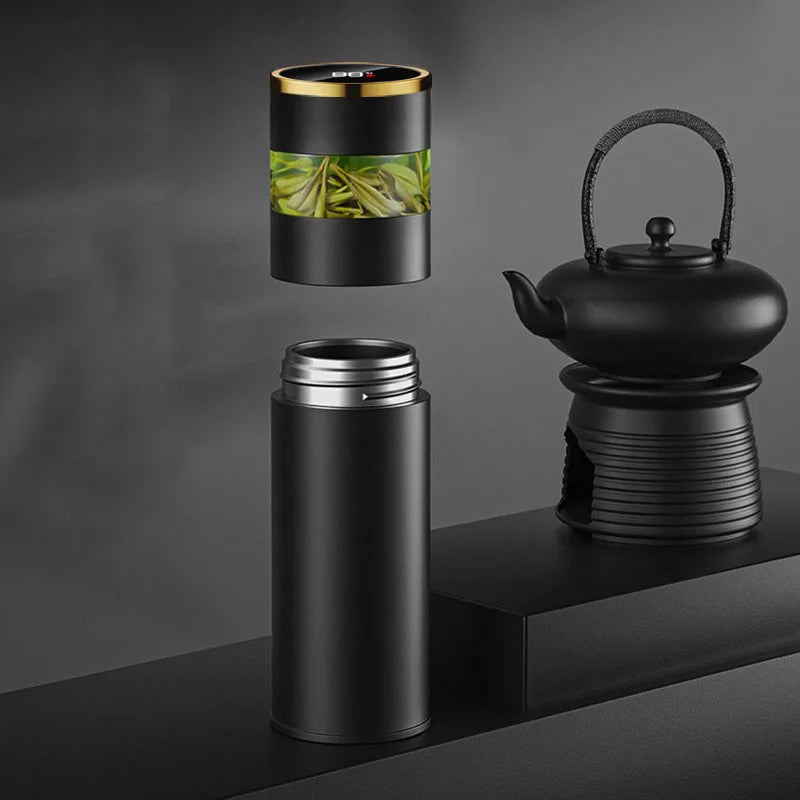Bouteille isotherme à thé avec infuseur à thé et affichage LED de la température, 450 ml, tasse isotherme en acier inoxydable, bouteille thermos, tasse à café de voyage