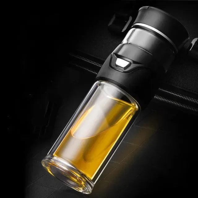 Bouteille thermos de séparation d'eau de thé Passoire à thé en acier inoxydable Gobelet Bouteille sous vide avec filtre à thé Deux couvercles