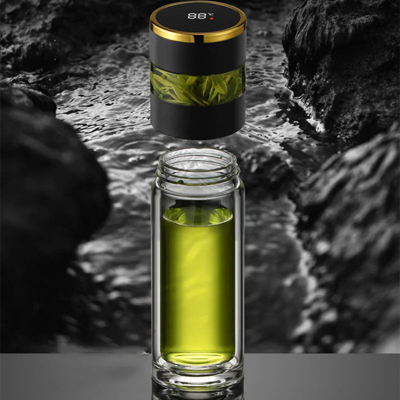 Bouteille isotherme à thé avec infuseur à thé et affichage LED de la température, 450 ml, tasse isotherme en acier inoxydable, bouteille thermos, tasse à café de voyage