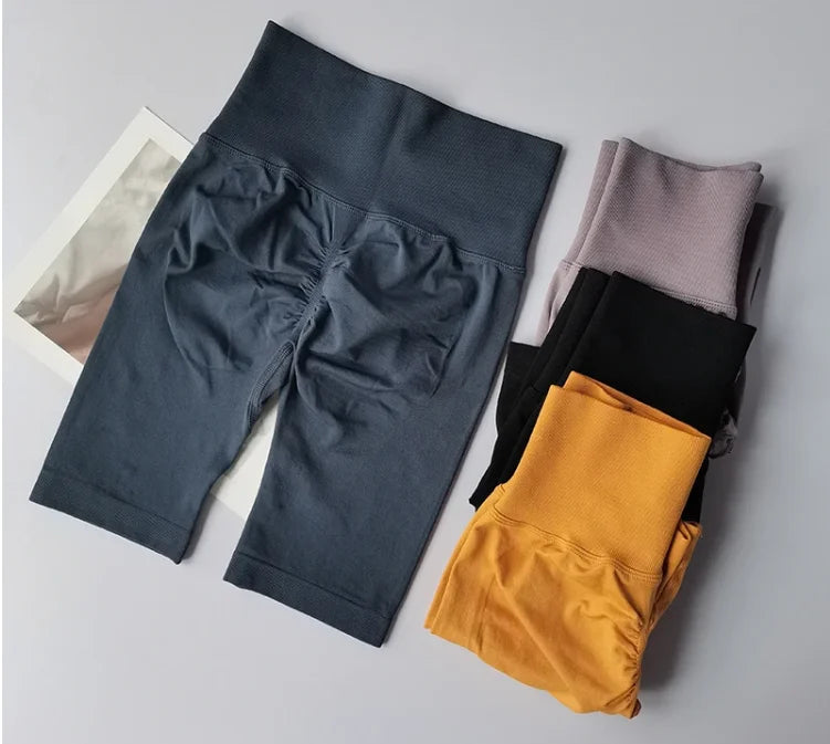 Short de yoga sans couture d'été, short d'entraînement taille haute pour femmes, leggings de gymnastique sexy pour le contrôle du ventre, short de course respirant