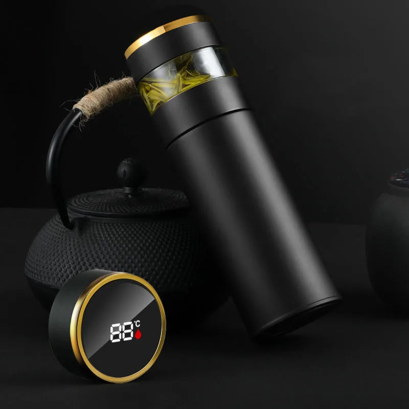 Bouteille isotherme à thé avec infuseur à thé et affichage LED de la température, 450 ml, tasse isotherme en acier inoxydable, bouteille thermos, tasse à café de voyage
