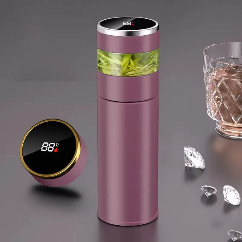 Bouteille isotherme à thé avec infuseur à thé et affichage LED de la température, 450 ml, tasse isotherme en acier inoxydable, bouteille thermos, tasse à café de voyage