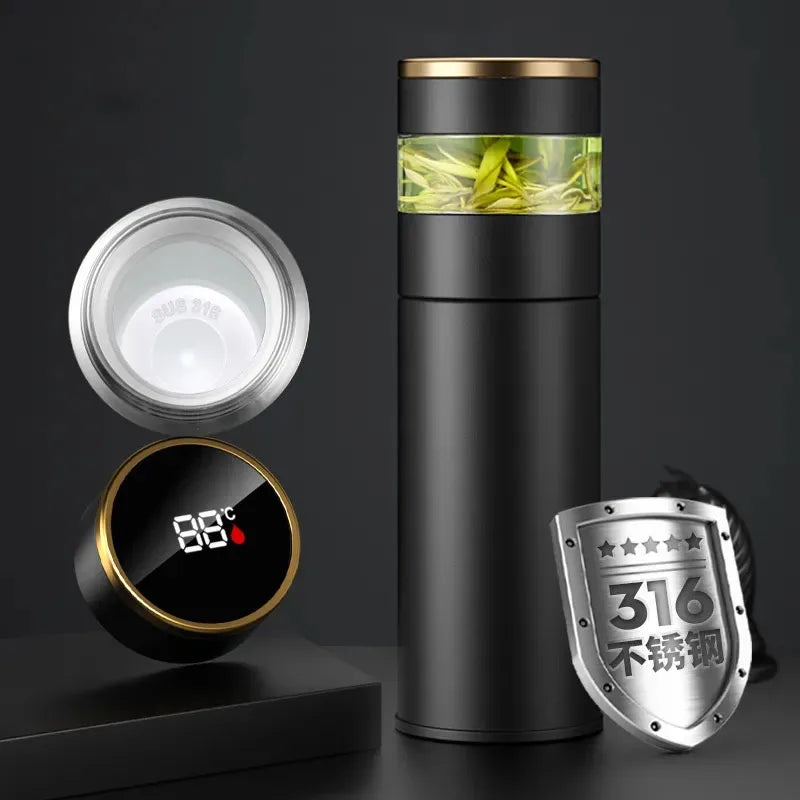 Bouteille isotherme à thé avec infuseur à thé et affichage LED de la température, 450 ml, tasse isotherme en acier inoxydable, bouteille thermos, tasse à café de voyage