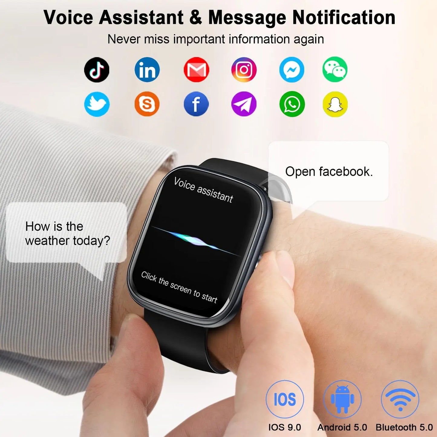 Montre intelligente, montre intelligente 1,91" (répondre/passer un appel), tracker d'activité étanche IP68, plus de 110 modes sportifs, surveillance de la fréquence cardiaque et du sommeil
