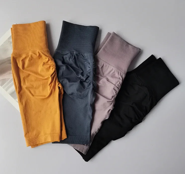 Short de yoga sans couture d'été, short d'entraînement taille haute pour femmes, leggings de gymnastique sexy pour le contrôle du ventre, short de course respirant