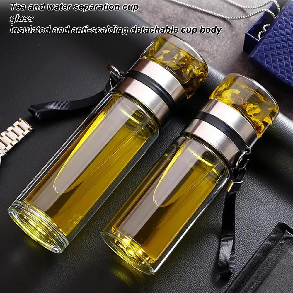 Bouteille à thé en verre avec infuseur à thé anti-fuite, bouteille à thé à double paroi, tasse de voyage, bouteille d'eau avec infuseur, bouteille à thé avec séparation d'eau