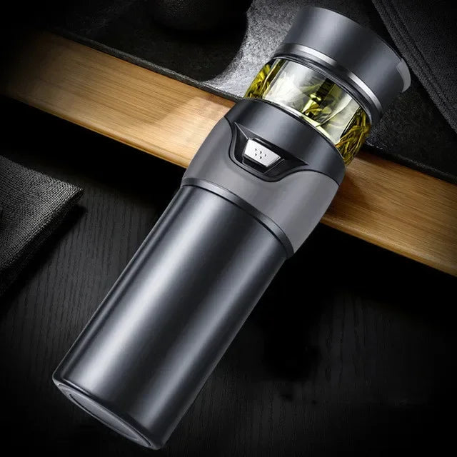 Bouteille thermos de séparation d'eau de thé Passoire à thé en acier inoxydable Gobelet Bouteille sous vide avec filtre à thé Deux couvercles