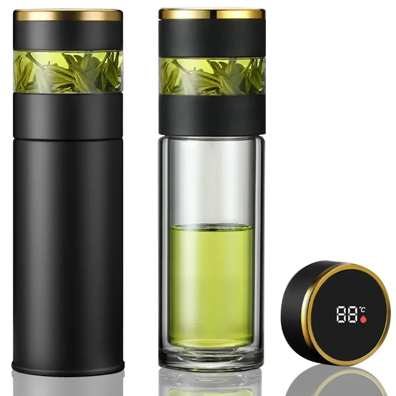 Bouteille isotherme à thé avec infuseur à thé et affichage LED de la température, 450 ml, tasse isotherme en acier inoxydable, bouteille thermos, tasse à café de voyage