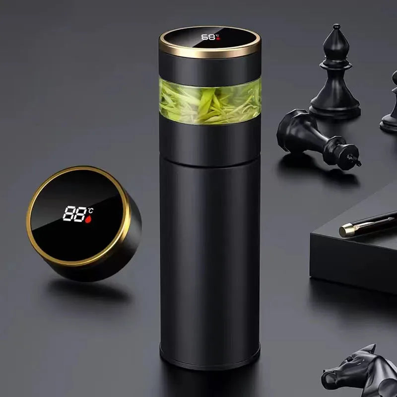 Bouteille isotherme à thé avec infuseur à thé et affichage LED de la température, 450 ml, tasse isotherme en acier inoxydable, bouteille thermos, tasse à café de voyage