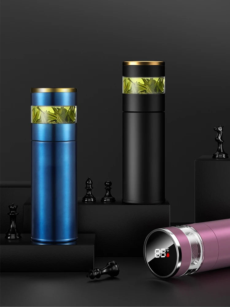 Bouteille isotherme à infuseur à thé avec affichage de la température à LED en acier inoxydable 316 pour thé, bouteille d'eau isolée sous vide