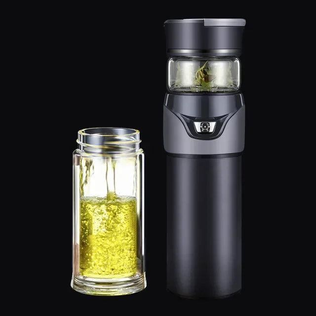 Bouteille thermos de séparation d'eau de thé Passoire à thé en acier inoxydable Gobelet Bouteille sous vide avec filtre à thé Deux couvercles