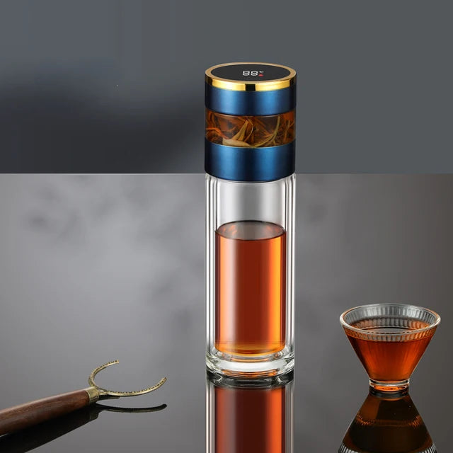 Bouteille isotherme à thé avec infuseur à thé et affichage LED de la température, 450 ml, tasse isotherme en acier inoxydable, bouteille thermos, tasse à café de voyage