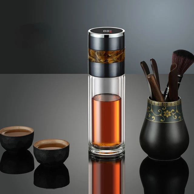 Bouteille isotherme à thé avec infuseur à thé et affichage LED de la température, 450 ml, tasse isotherme en acier inoxydable, bouteille thermos, tasse à café de voyage