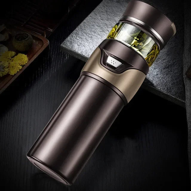 Bouteille thermos de séparation d'eau de thé Passoire à thé en acier inoxydable Gobelet Bouteille sous vide avec filtre à thé Deux couvercles