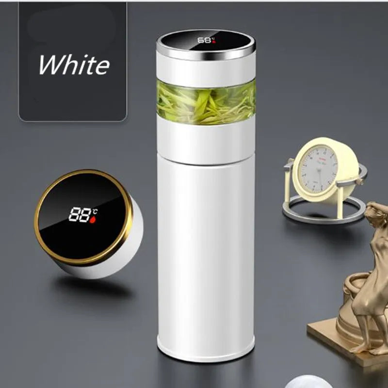 Bouteille isotherme intelligente de 450 ml pour thé avec filtre de séparation,  affichage de la température, bouteille isotherme en acier inoxydable