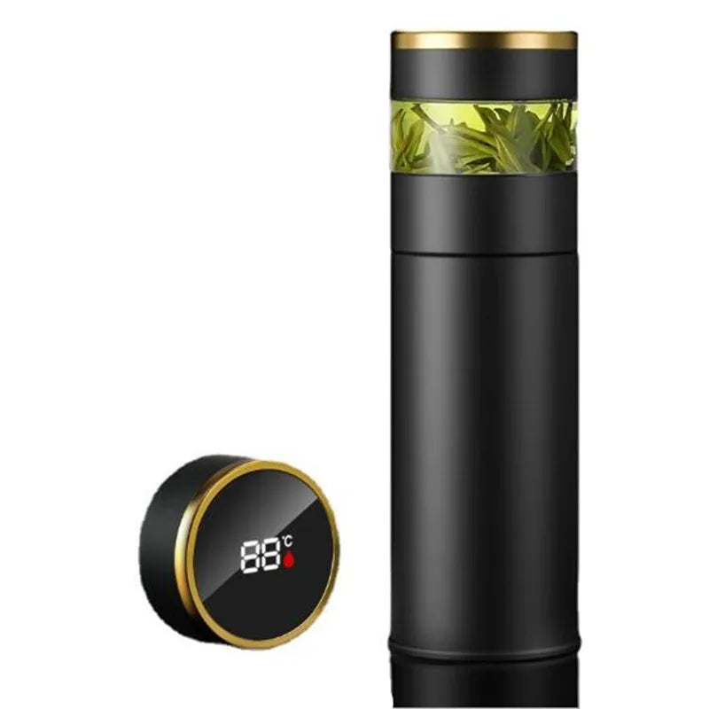 Bouteille isotherme intelligente de 450 ml pour thé avec filtre de séparation,  affichage de la température, bouteille isotherme en acier inoxydable
