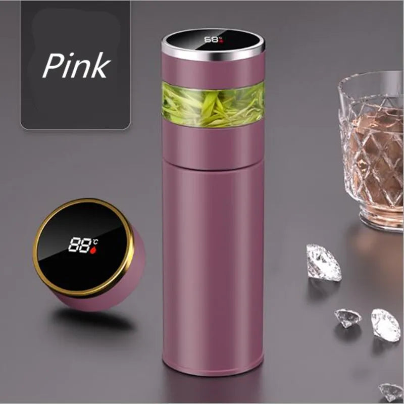 Bouteille isotherme intelligente de 450 ml pour thé avec filtre de séparation,  affichage de la température, bouteille isotherme en acier inoxydable