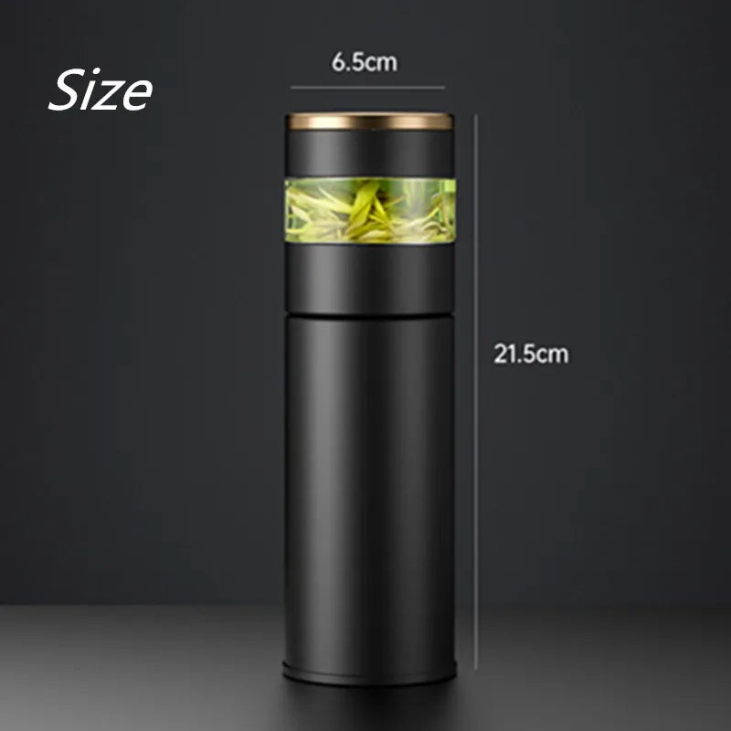 Bouteille isotherme intelligente de 450 ml pour thé avec filtre de séparation,  affichage de la température, bouteille isotherme en acier inoxydable
