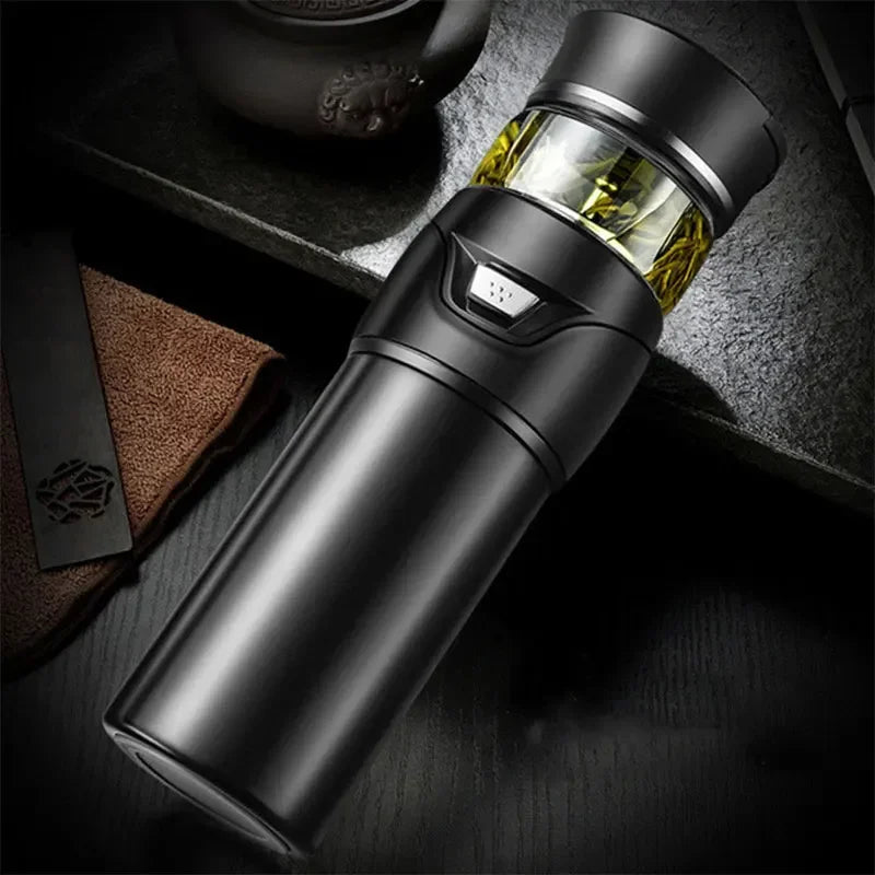 Bouteille thermos de séparation d'eau de thé Passoire à thé en acier inoxydable Gobelet Bouteille sous vide avec filtre à thé Deux couvercles