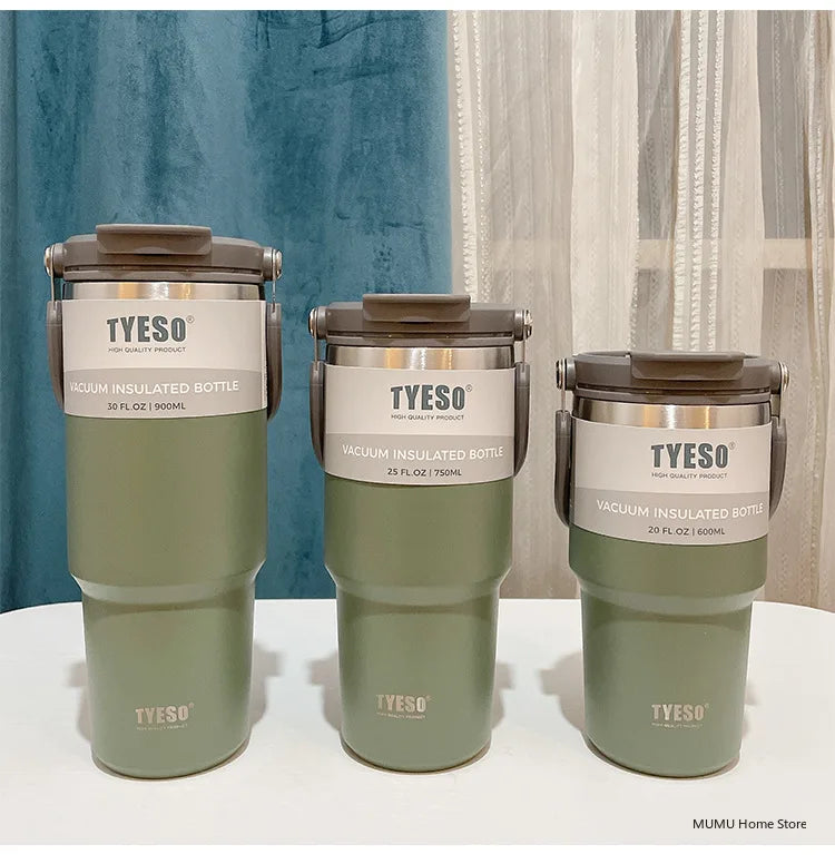 Tyeso Tumbler Tasse à café en acier inoxydable Tasse isotherme sous vide Grande capacité Double boisson Bouteille d'eau de voiture Tasse de voyage