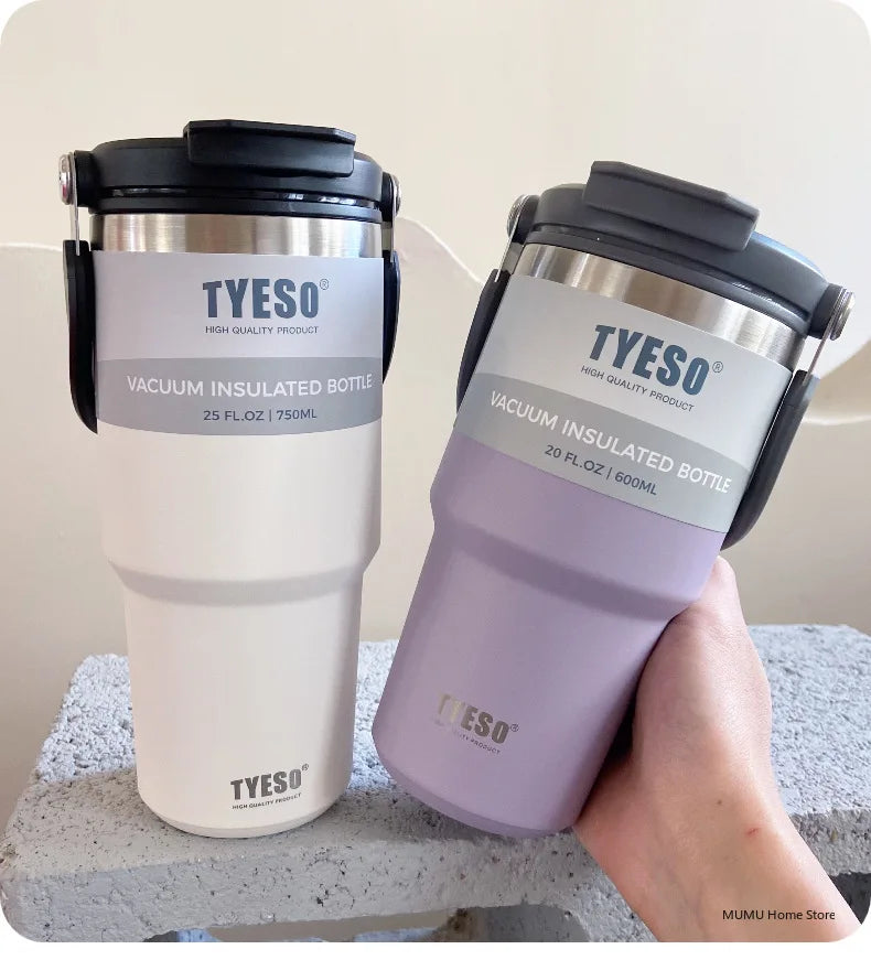 Tyeso Tumbler Tasse à café en acier inoxydable Tasse isotherme sous vide Grande capacité Double boisson Bouteille d'eau de voiture Tasse de voyage