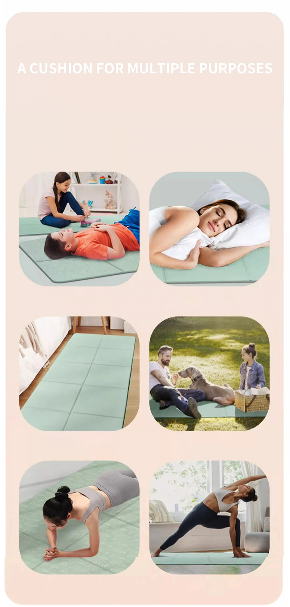 Tapis de yoga pliable en TPE respectueux de l'environnement, tapis d'exercice de fitness pliable double face antidérapant pour yoga, entraînements au sol