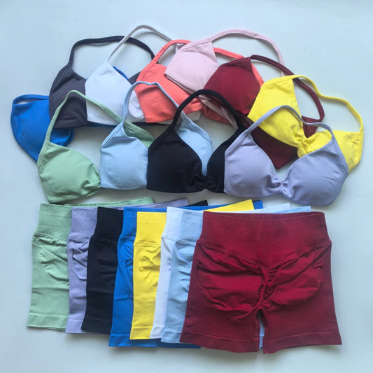 Ensemble de sport 2 pièces Impact Gym pour femmes, soutien-gorge de yoga sans couture, haut taille haute, short froncé, costume de sport, vêtements de fitness, vêtements de sport