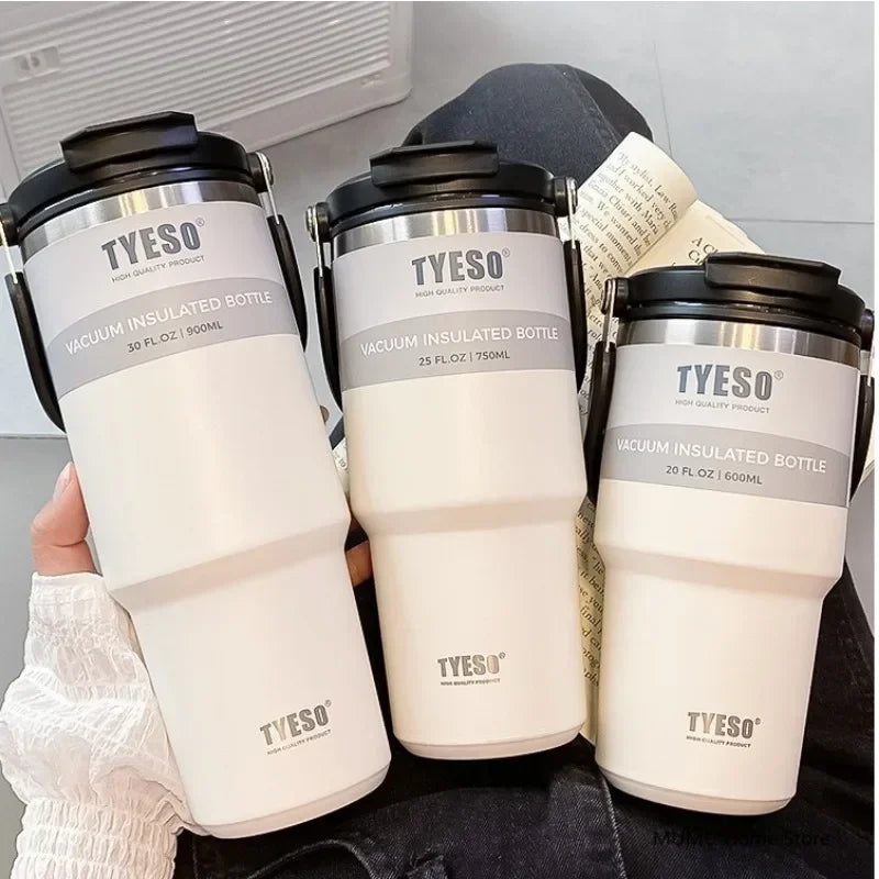 Tyeso Tumbler Tasse à café en acier inoxydable Tasse isotherme sous vide Grande capacité Double boisson Bouteille d'eau de voiture Tasse de voyage