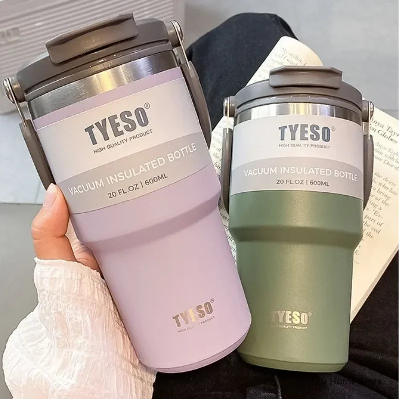 Tyeso Tumbler Tasse à café en acier inoxydable Tasse isotherme sous vide Grande capacité Double boisson Bouteille d'eau de voiture Tasse de voyage