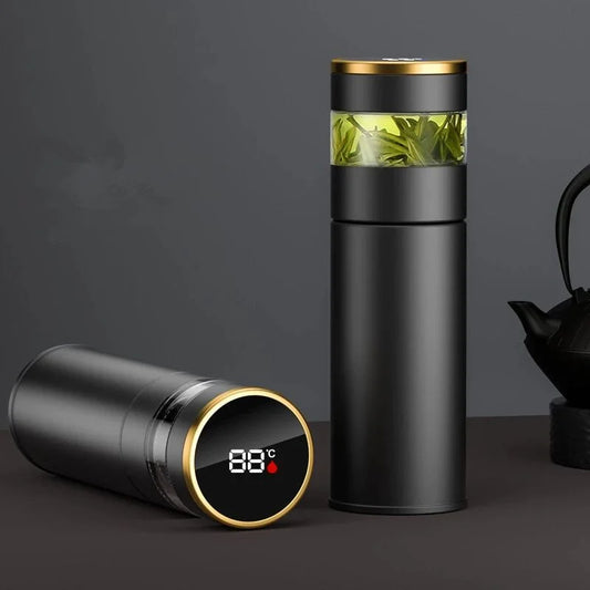 Bouteille isotherme intelligente de 450 ml pour thé avec filtre de séparation,  affichage de la température, bouteille isotherme en acier inoxydable