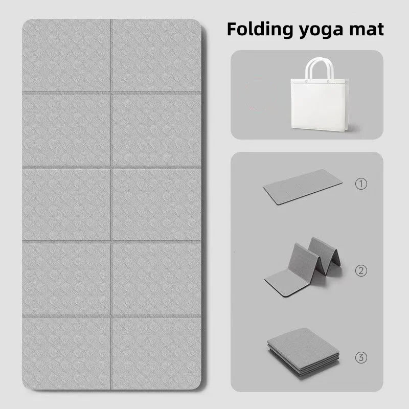 Tapis de yoga pliable en TPE 180 cm x 57 cm x 0,4 cm, portable, antidérapant, absorbant les chocs, sans bruit, pratique pour la maison, les voyages, le fitness, les exercices