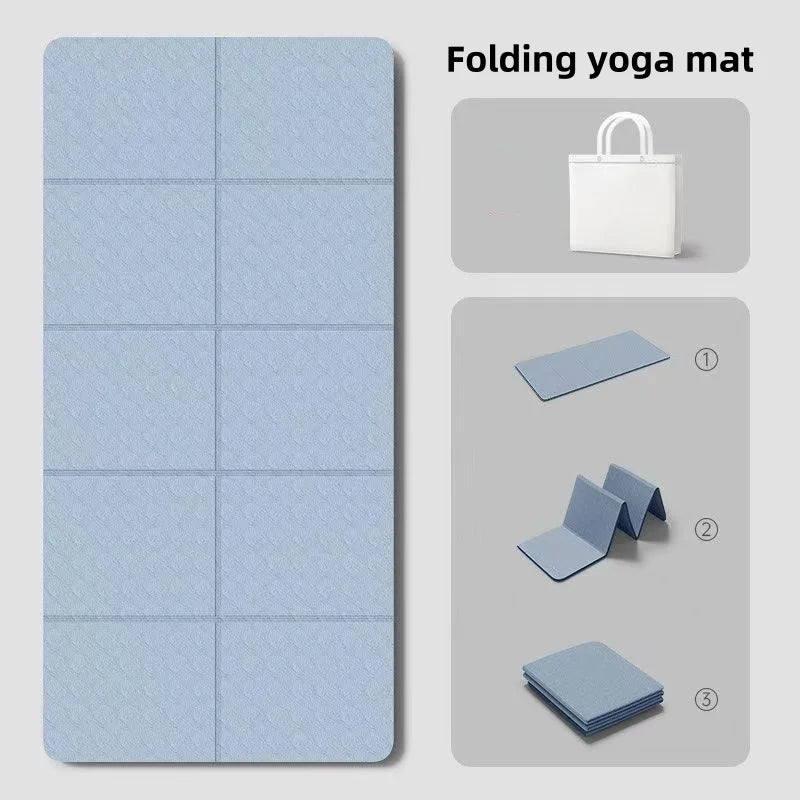 Tapis de yoga pliable en TPE 180 cm x 57 cm x 0,4 cm, portable, antidérapant, absorbant les chocs, sans bruit, pratique pour la maison, les voyages, le fitness, les exercices