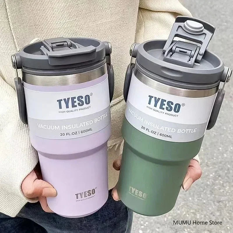 Tyeso Tumbler Tasse à café en acier inoxydable Tasse isotherme sous vide Grande capacité Double boisson Bouteille d'eau de voiture Tasse de voyage