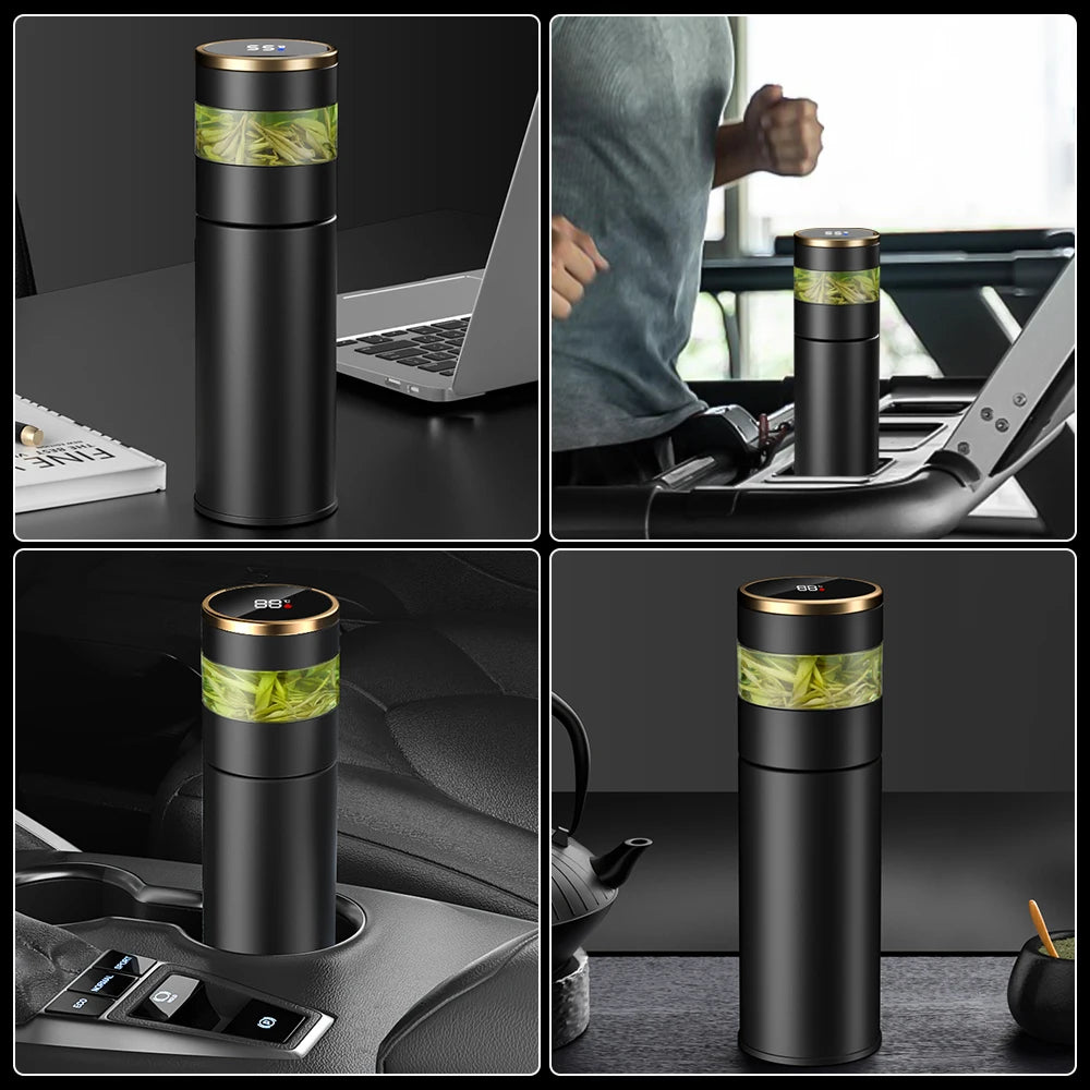 Bouteille isotherme à infuseur à thé avec affichage de la température à LED en acier inoxydable 316 pour thé, bouteille d'eau isolée sous vide