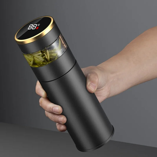 Tasse à thé à affichage LED de température de tasse à vide intelligente en acier inoxydable avec cloison en verre bouteille à vide de thé et d'eau