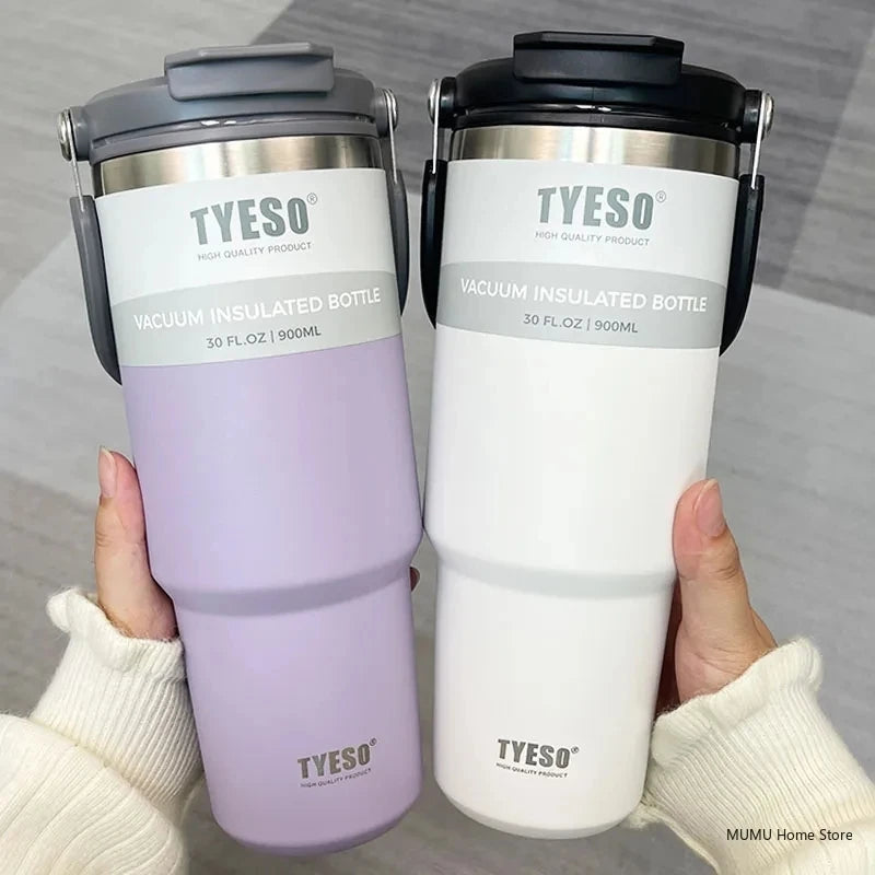 Tyeso Tumbler Tasse à café en acier inoxydable Tasse isotherme sous vide Grande capacité Double boisson Bouteille d'eau de voiture Tasse de voyage