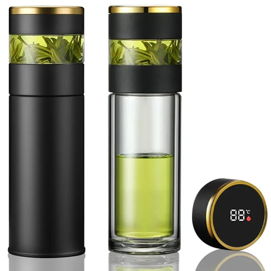 Bouteille isotherme à thé avec infuseur à thé et affichage LED de la température, 450 ml, tasse isotherme en acier inoxydable, bouteille thermos, tasse à café de voyage