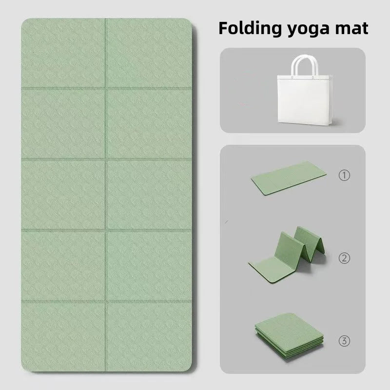 Tapis de yoga pliable en TPE 180 cm x 57 cm x 0,4 cm, portable, antidérapant, absorbant les chocs, sans bruit, pratique pour la maison, les voyages, le fitness, les exercices